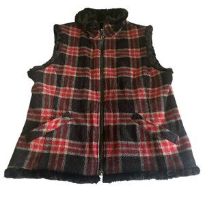 Woolrich Plaid Partial Wool Faux Fur lined Vest Women's Size Medium